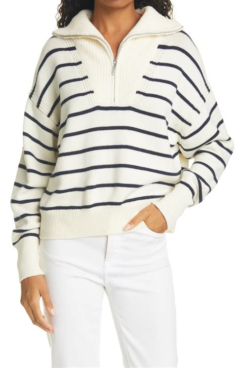 Striped cotton pullover with zipper 